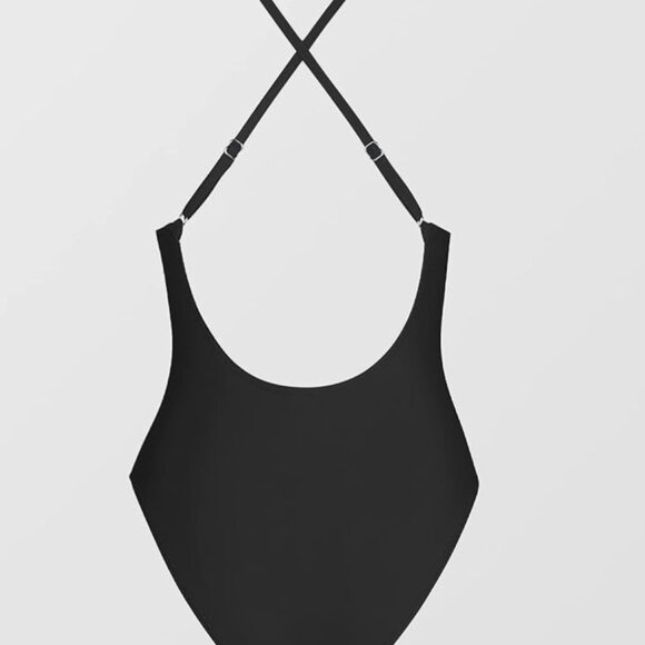 Cupshe Swimsuit 1-piece deep V neck crisscross back ad strap Black Med - Picture 8 of 12